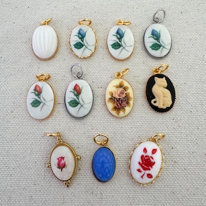 Pick Your Cameo Charm | Victorian Rose Charm, Cat Cameo, Scarab Beetle Charm, Tiny Floral Pendant, Cottagecore Jewelry Charm