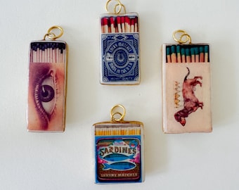 Handmade clay matchbox jewelry charm. Match Charm.  Match box Necklace Pendant  Clay Charm Pendant