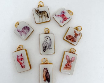 Woodland Animal Charm Bundle Forest Creature Pendant Set Fox Wolf Owl Rabbit Deer Collection