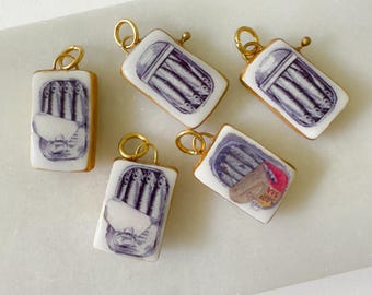 Handmade sardine tin can Clay Jewelry, Necklace , Bracelet Individual Charm.