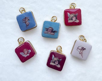 Charm ange chérubin vintage, pendentif fait main en argile polymère, approvisionnement de bijoux unique en son genre