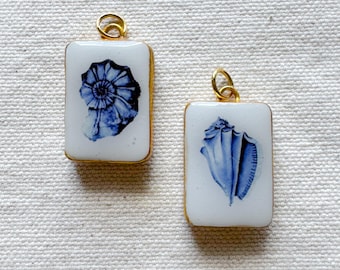 Blue Sea Shell Charm, Tiny Ocean Pendant, Nautilus Charm, Coastal Summer Jewelry