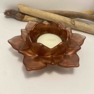 Pearly red lotus flower tealight holder in epoxy resin