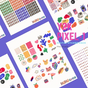 Y2K STICKERS | cute doodle Icon | Digital Stickers | Pixel Cartoon | PNG files | Digital Planner | Calendar | Diary