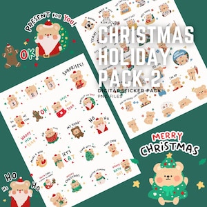 Christmas holiday stickers 2| Cute bear doodle Icon | Digital Stickers | New year | PNG files | Printable | Digital Planner | Calendar