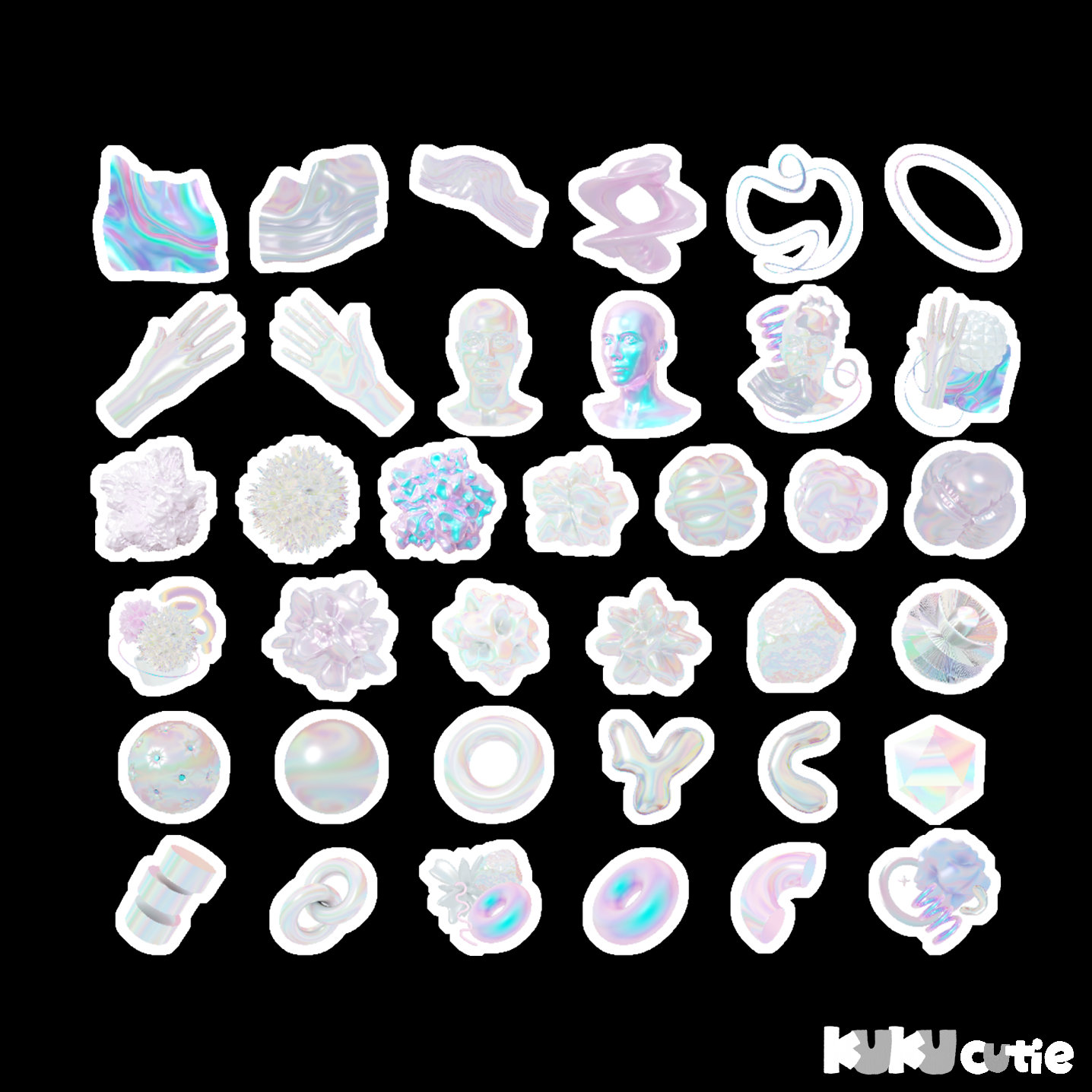 3D Modeled Holographic Stickers | Fashion INS Style PNG Files (digital ...