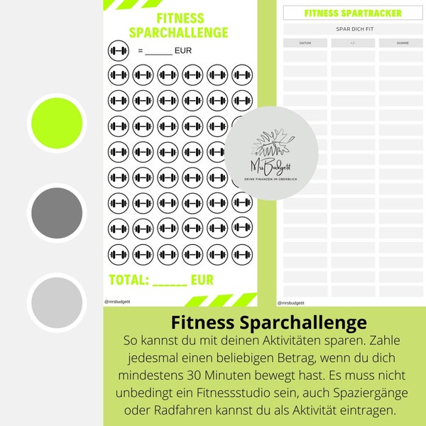 Fitness Challenge | Sparspiel | Challenge | Sparchallenge | Umschlagmethode | Spartopf | Sparspiele | Budget Planner | DIN A6 | Sparspiele