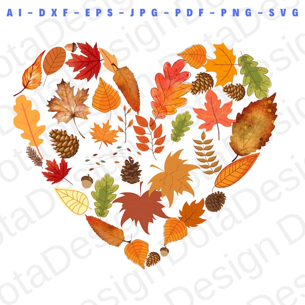 Fall Leaves Heart  SVG, Fall SVG, Cut Files, Autumn Svg, Autumn Heart, Sublimation Designs Downloads  - Svg Dxf Eps Pdf Jpg Png