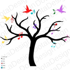 Musical Notes and Birds Tree - Digital Download SVG, PNG, EPS, dxf, jpg -ai, Music Note, sublimation, Music art