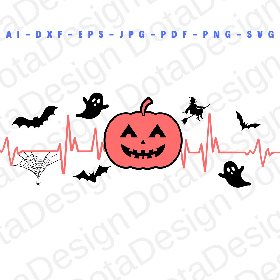 Heartbeat Halloween SVG, Halloween Svg,png,dxf, Bats Svg, Spooky Png