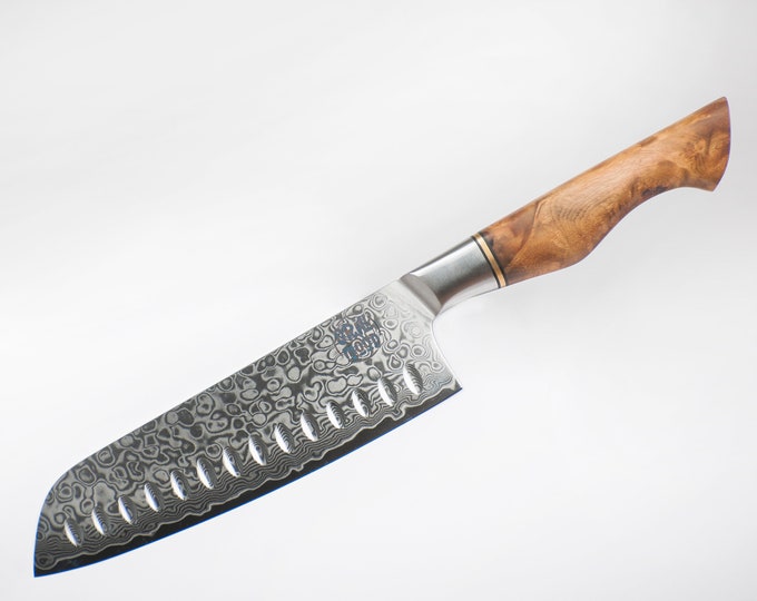 Aragonite | Damascus Santoku Knife 18 cm