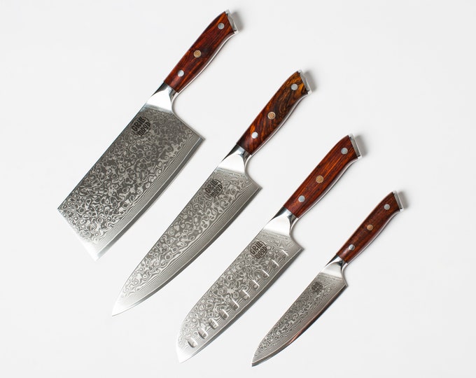 Garnet | Damascus 4 pieces knife set