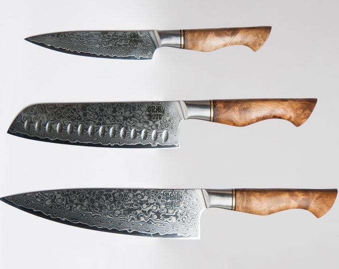 Aragonite | Damascus 3 pieces knife set