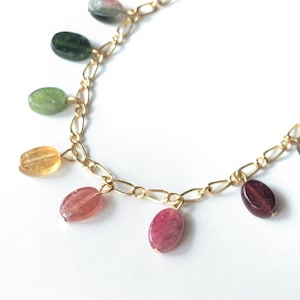 Rainbow Tourmaline Gemstone Bracelet: 14k Gold Filled Chain
