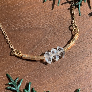 Handmade Herkimer Diamond 14k Gold Necklace: Double-Terminated Crystal Pendant