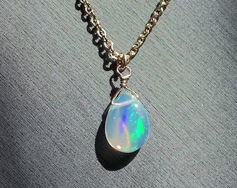 Rainbow Opal Wire Pendant Handmade Necklace | Opal Pendant Opal Necklace Gift for Her