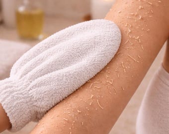 Guante exfoliante / Manopla exfoliante corporal de felpa 100% algodón / Eliminador de piel muerta / Piel suave inspirada en el spa