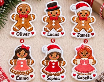 Custom Embroidered Patch, Personalized Gingerbread Name Patch, Iron On Sew On Hook and Loop Christmas Patch Holiday Gift for Kids