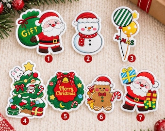 Custom Embroidered Patch, Christmas Holiday Character Patch, Iron On Sew On Hook and Loop Santa Snowman Gingerbread Festive Gift
