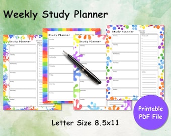 Planificador de estudio semanal colorido de 4 semanas: descarga imprimible