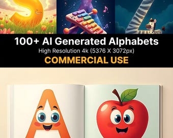 Conjunto de letras del alfabeto generadas por IA: Letras PNG de animales y fantasía de la A a la Z