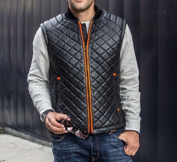 Genuine Black Lambskin Diamond Quilted Vest for Men/ Black - Etsy