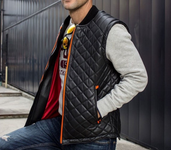 Genuine Black Lambskin Diamond Quilted Vest for Men/ Black - Etsy