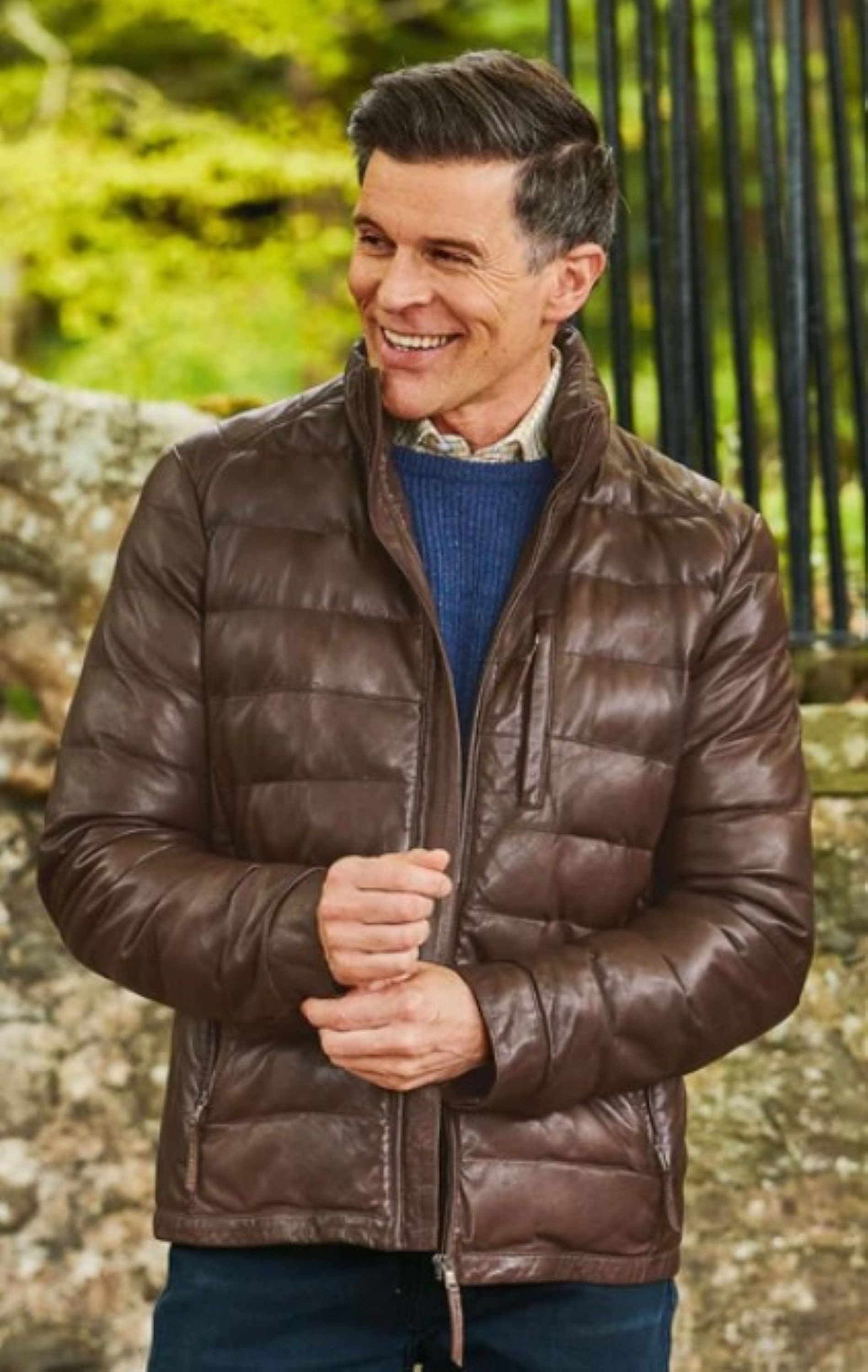 Leather Puffer Down Jacket (Light Brown)