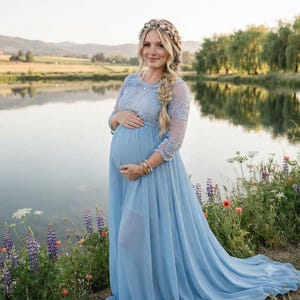 dusty blue maternity dress for baby shower Color:Blue Steel Fully ruched last chance sale Petite Medium Y2K Black
