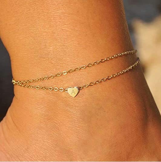 Yooblue Initial Ankle Bracelets for Women 14K Gold Filled Dainty Heart Initial Anklet Foot Jewelry Gold Anklets for Women Teen Girls Summer Gifts 