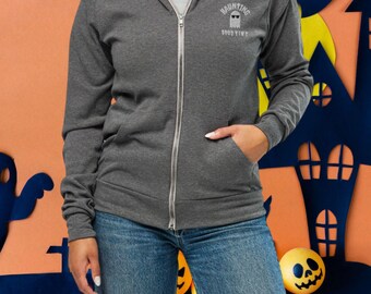 Ghost Zip Hoodie, Spooky Season Halloween Apparel, Festive Design