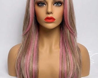 Balayage Human Hair Wig: Powder Pink Lace Front, Remy Hair