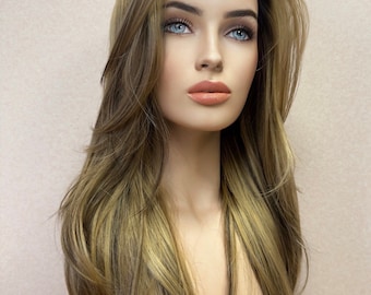 Virgin Human Hair Wig, Butter Pecan Blonde Balayage, 13x5 Handtied Lace