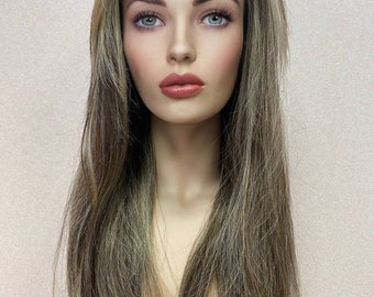 100% Virgin Human Hair  Wigs 10”-26&quot; Inches  Wig  8/11/26 Ashy Brown Blonde Mix Balayage