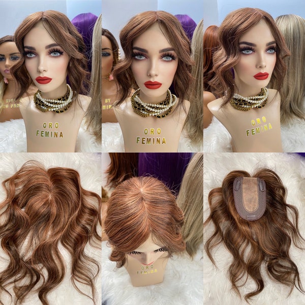 Human Hair Women’s Topper Extensions Enhancer Lace Front High Quality  14” Inches Length Color Auburn Brown Base Size 4.5x5 inches