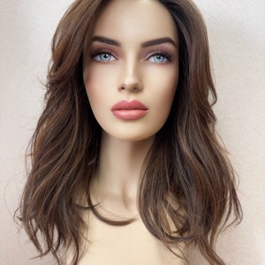 100% Virgin Human Hair  Wigs 10”-26" Inches  Wig Hazelnut Rooted Brunette Balayage 13x5 Hantied Lace, 13x4 Mono Cap, 13x4 PU Silk Base