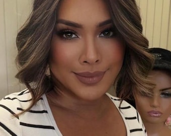 Brown Ombre Human Hair Wig, Handtied Lace Front, 10-26 Inches