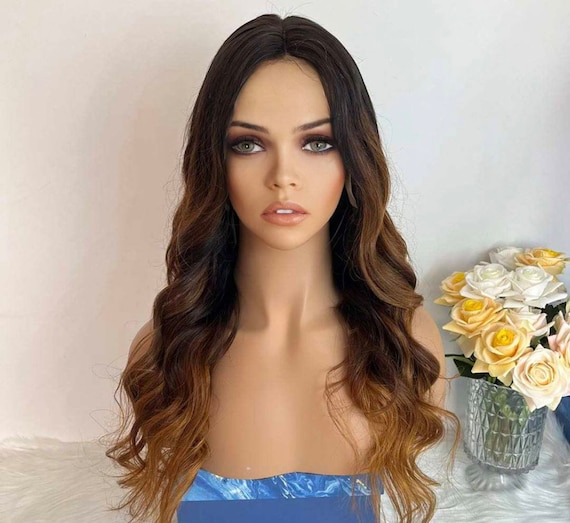 Auburn Balayage Virgin Human Hair Wig, Handtied Lace, Mono  display picture 2