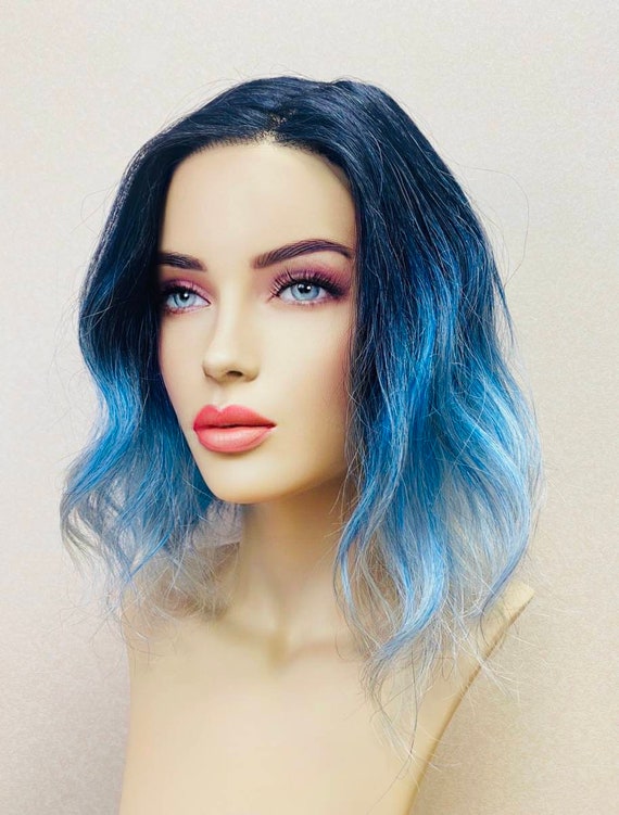 Human Hair Wigs Wigs 8 28 Inches Wig Human Melted Blue Ocean Ombre T part 13x4 13x6 High Quality Lace Front Wig Cap Etsy Canada
