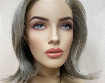 Silver Grey Balayage Wig, 13x5 Handtied Lace Human Hair Wig