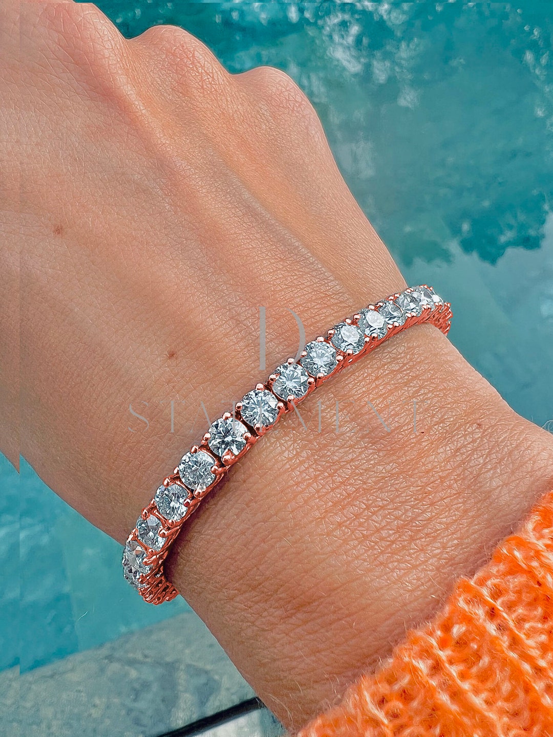 Real Gold Tennis Bracelet Certified Round Lab Diamond Etsy