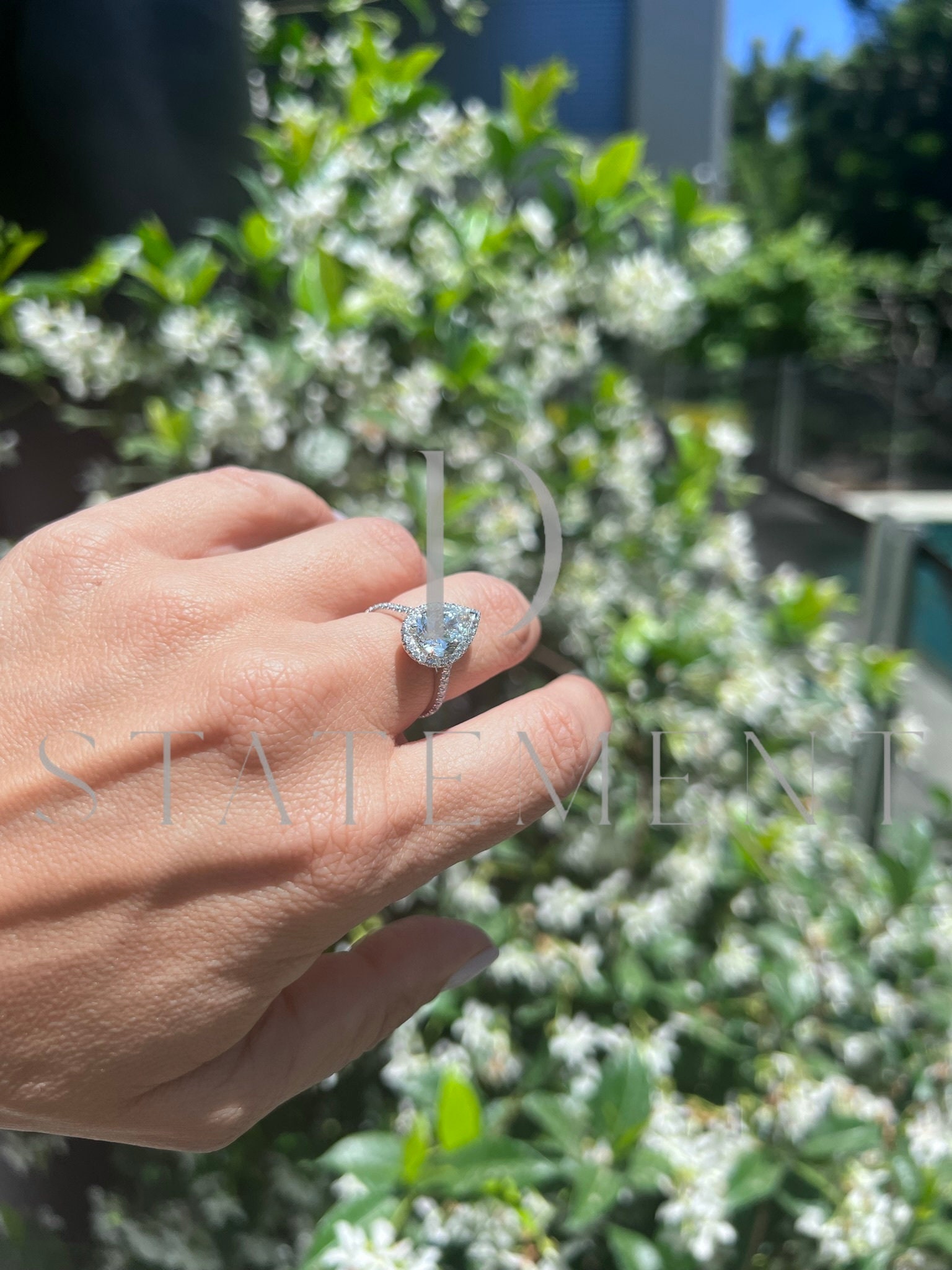 Pear Cut Lab Grown Engagement Ring Solid 14k White Gold Pave Etsy