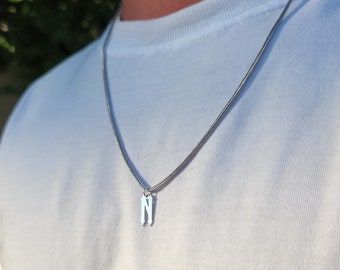 Sterling Silver Initial Necklace with Thick Foxtail Cahin, Personalized Unisex Necklace