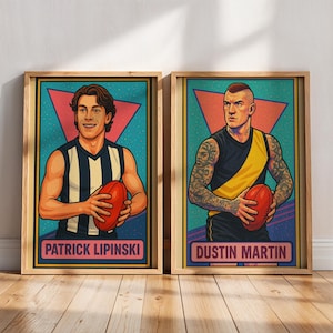 Kundenspezifische Retro australische Fußballspieler-Sammelkarten-Poster | Geschenke für Kinder Geburtstag Ehemann Weihnachten Aussie Rules Boyfriend Sport Footy