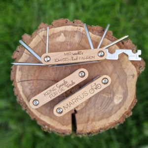 Bicycle multitool, personalized, beech wood, gift.