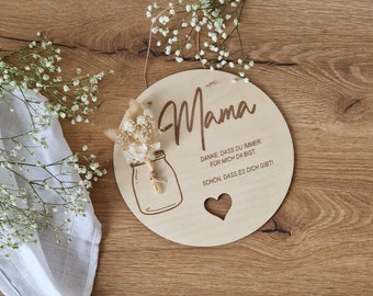 Holzschild, Mama, Muttertag, Geschenk, Trockenblumen