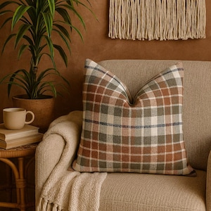 Rustic Plaid Woven Pillow Cover: Farmhouse Autumn Decor, 18x18 inch