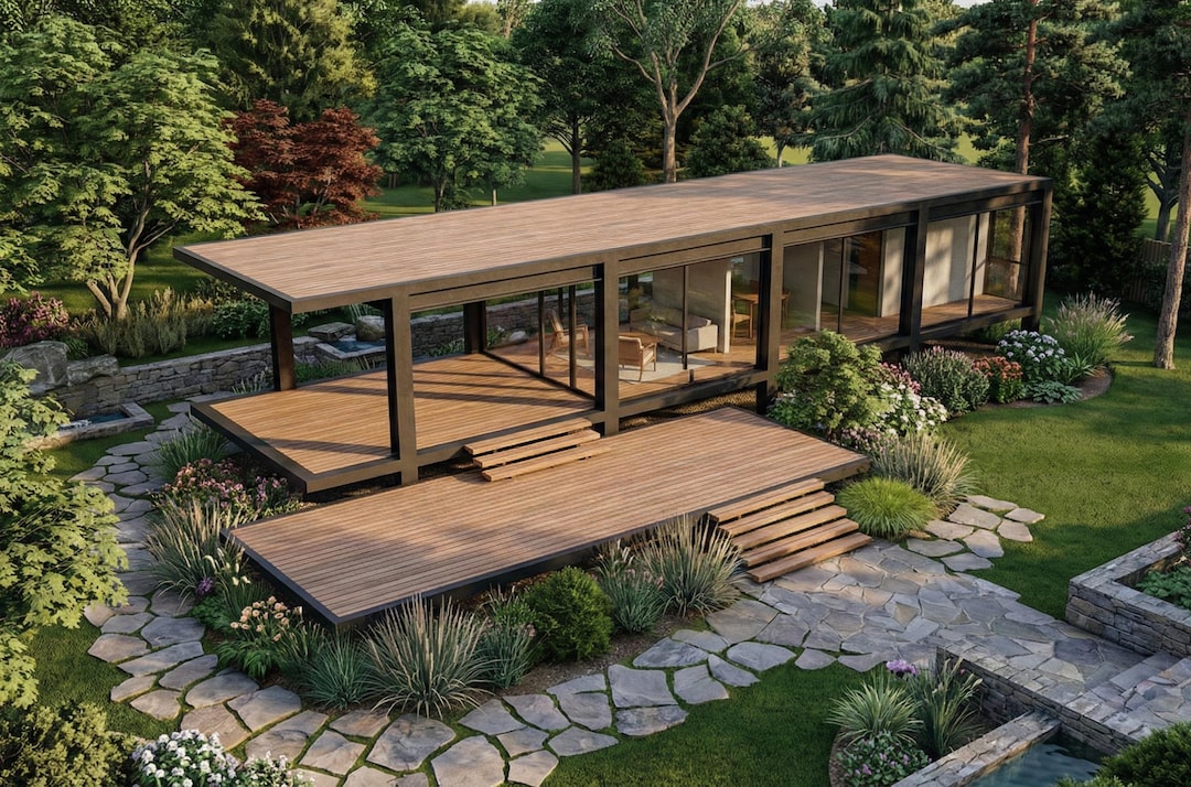 Minimalist Glass House Plan, 1 Bedroom, Modern Design (1305*510 Cm) - Etsy