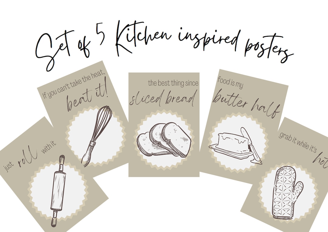 Set of 5 Inspiring Kitchen Quotes Wall Art Printable Digital Etsy