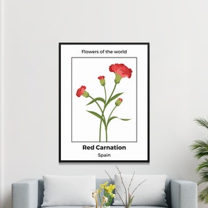 Red Carnation - Spain Flower Poster Print - Digital Download, Wall Art, Home Decor, Nature Collection
